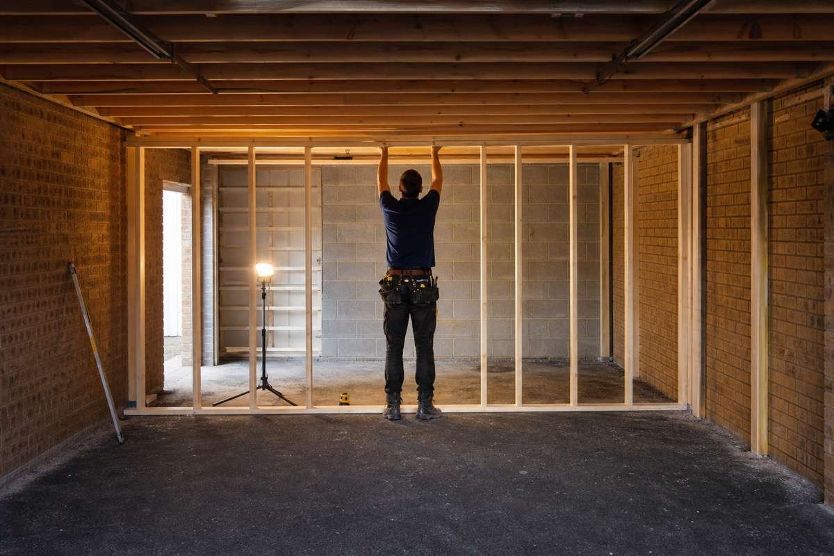 Garage conversion partition framing in Telford