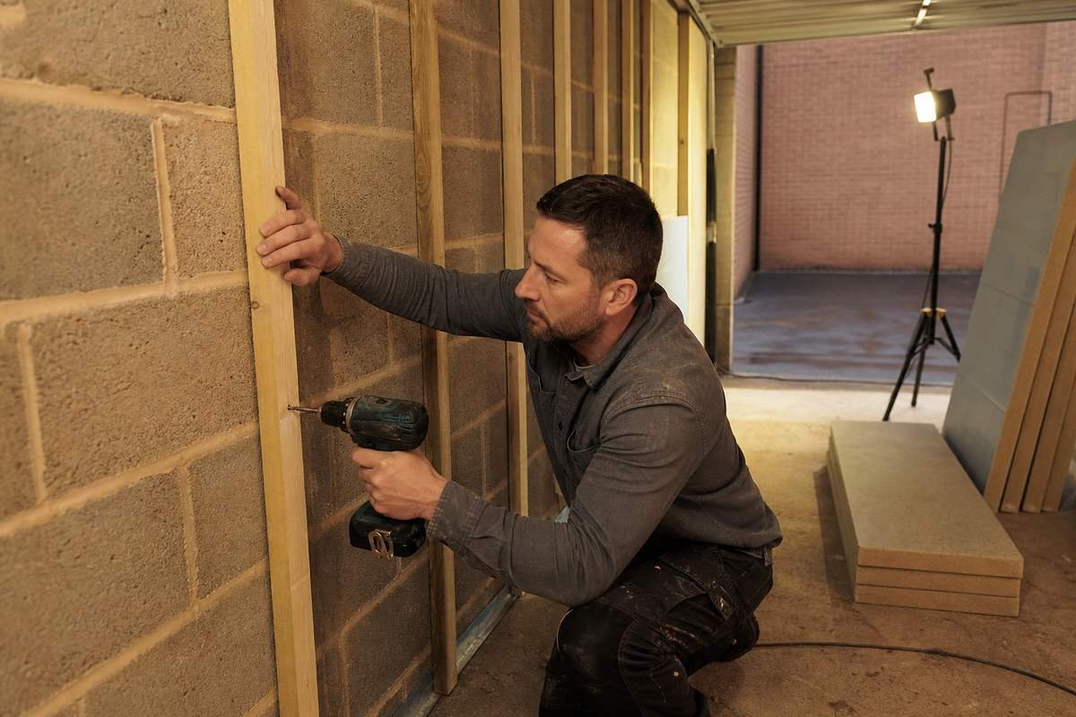 Garage conversion stud wall installation in Telford